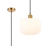 Cawdor Single Pendant, 1 Light E27, Gilt Bronze/Black/Opal Pumpkin Glass