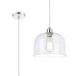 Cawdor Single Pendant, 1 Light E27, Polished Chrome/Clear/Clear Cloche Glass