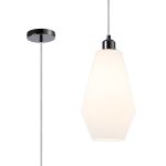 Cawdor Single Pendant, 1 Light E27, Black Chrome/Clear/Opal Kite Glass