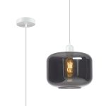 Cawdor Single Pendant, 1 Light E27, Matt White/Smoke Pumpkin Glass