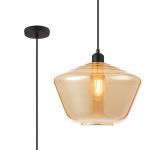 Cawdor Single Pendant, 1 Light E27, Matt Black/Amber Hexagonal Glass
