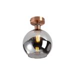 Cawdor Flush Fitting, 1 Light E27, Antique Copper/Smoke Globe Glass