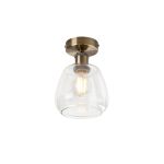 Cawdor Flush Fitting, 1 Light E27, Antique Brass/Clear Jar Glass