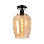 Cawdor Flush Fitting, 1 Light E27, Black Chrome/Amber Wine Glass