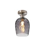 Cawdor Flush Fitting, 1 Light E27, Satin Nickel/Smoke Wine Glass