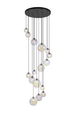 Monza 60cm Pendant, 16 x G9, Satin Black, Iridescent Plated Glass