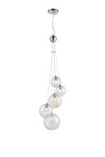 Monza 27cm Pendant, 5 x G9, Satin Nickel, Iridescent Plated Glass