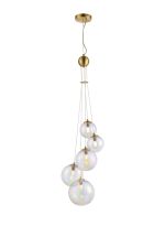 Monza 27cm Pendant, 5 x G9, Satin Gold, Iridescent Plated Glass