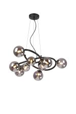 Monza 70cm Twisted Pendant, 9 x G9, Satin Black, Smoke Plated Glass