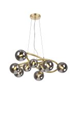 Monza 70cm Twisted Pendant, 9 x G9, Satin Gold, Chrome Plated Glass