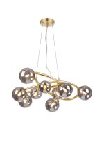 Monza 70cm Twisted Pendant, 9 x G9, Satin Gold, Smoke Plated Glass