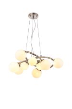 Monza 70cm Twisted Pendant, 9 x G9, Satin Nickel, Opal Glass