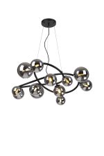 Monza 90cm Twisted Pendant, 12 x G9, Satin Black, Chrome Plated Glass