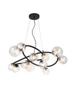 Monza 90cm Twisted Pendant, 12 x G9, Satin Black, Iridescent Plated Glass