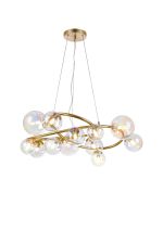 Monza 90cm Twisted Pendant, 12 x G9, Satin Gold, Iridescent Plated Glass