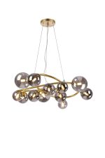 Monza 90cm Twisted Pendant, 12 x G9, Satin Gold, Smoke Plated Glass