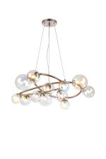Monza 90cm Twisted Pendant, 12 x G9, Satin Nickel, Iridescent Plated Glass