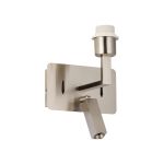 Clara Wall + Reading Light with USB-C + USB-A Socket, 1 x E27 + 3W LED, 3000K, 270lm, Individually Switched, Satin Nickel, 3yrs Warranty