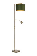 Zenth Floor Lamp, 1 Light E27, Antique Brass/Moss Green/Gold 30x20cm Velvet Shade