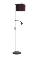 Zenth Floor Lamp, 1 Light E27, Satin Black/Aubergine 30x20cm Velvet Shade