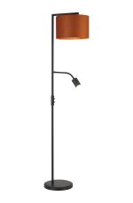 Zenth Floor Lamp, 1 Light E27, Satin Black/Burnt Orange/Copper 30x20cm Velvet Shade