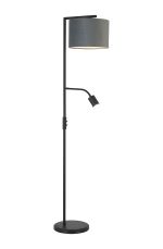 Zenth Floor Lamp, 1 Light E27, Satin Black/Dark Grey/Silver 30x20cm Velvet Shade