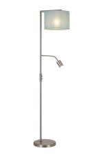 Zenth Floor Lamp, 1 Light E27, Satin Nickel/Duck Egg 30x20cm Linen Shade