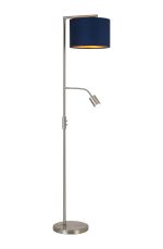 Zenth Floor Lamp, 1 Light E27, Satin Nickel/Navy/Gold 30x20cm Velvet Shade