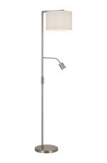 Zenth Floor Lamp, 1 Light E27, Satin Nickel/Porcelain 30x20cm Faux Silk Shade