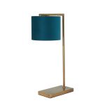 Zenth Table Lamp, 1 Light E27, Antique Brass/Teal 20x16.5cm Velvet Shade