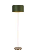 Zenth Floor Lamp, 1 Light E27, Antique Brass/Moss Green/Gold 40x22cm Velvet Shade