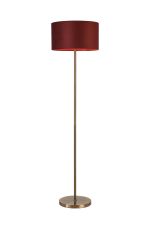 Zenth Floor Lamp, 1 Light E27, Antique Brass/Oxblood 40x22cm Velvet Shade