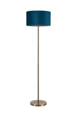 Zenth Floor Lamp, 1 Light E27, Antique Brass/Teal 40x22cm Velvet Shade