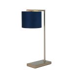Zenth Table Lamp, 1 Light E27, Satin Nickel/Navy/Gold 20x16.5cm Velvet Shade