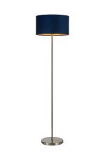 Zenth Floor Lamp, 1 Light E27, Satin Nickel/Navy/Gold 40x22cm Velvet Shade