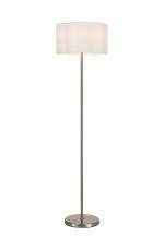 Zenth Floor Lamp, 1 Light E27, Satin Nickel/Porcelain 40x22cm Faux Silk Shade