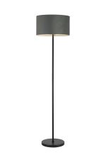 Zenth Floor Lamp, 1 Light E27, Satin Black/Dark Grey/Silver 40x22cm Velvet Shade