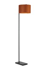 Zenth Floor Lamp, 1 Light E27, Satin Black/Burnt Orange/Copper 30x20cm Velvet Shade