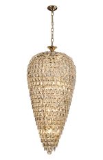 Coniston Tall Acorn Pendant, 20 Light E14, French Gold/Crystal, Item Weight: 48.30kg