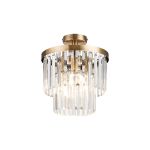 Cosette 30cm Semi Flush Ceiling, 3 Light E14, Antique Brass/Clear Crystal