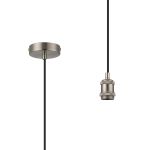 Dreifa 1.5m Single Pendant, 1 x E27, Satin Nickel/Black Braided Cable (Maximum Load 1.5kg)