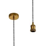 Dreifa 1.5m Single Pendant, 1 x E27, Gilt Bronze/Black Twisted Cable (Maximum Load 1.5kg)