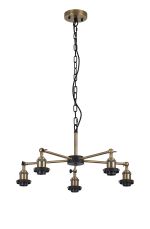 Dreifa Curved Round Pendant (FRAME ONLY), 5 x E27, Antique Brass/Black