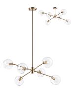 Eldia 85cm Round Fixed Multi Height Pendant/Semi Flush With Double Cut Glass, 6 x E14, Antique Gold/Clear