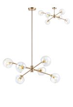 Eldia 85cm Round Fixed Multi Height Pendant/Semi Flush With Double Cut Glass, 6 x E14, Antique Gold/Iridescent
