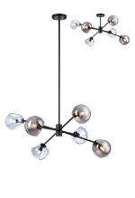 Eldia 85cm Round Fixed Pendant With Double Cut Glass, 6 x E14, Satin Black/Blue/Smoke
