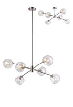 Eldia 85cm Round Fixed Multi Height Pendant/Semi Flush With Double Cut Glass, 6 x E14, Satin Nickel/Iridescent