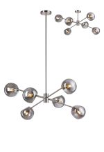 Eldia 85cm Round Fixed Multi Height Pendant/Semi Flush With Double Cut Glass, 6 x E14, Satin Nickel/Smoke