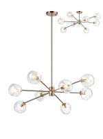 Eldia 100cm Round Fixed Multi Height Pendant/Semi Flush With Double Cut Glass, 8 x E14, Antique Gold/Iridescent