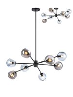 Eldia 100cm Round Fixed Pendant With Double Cut Glass, 8 x E14, Satin Black/Blue/Smoke